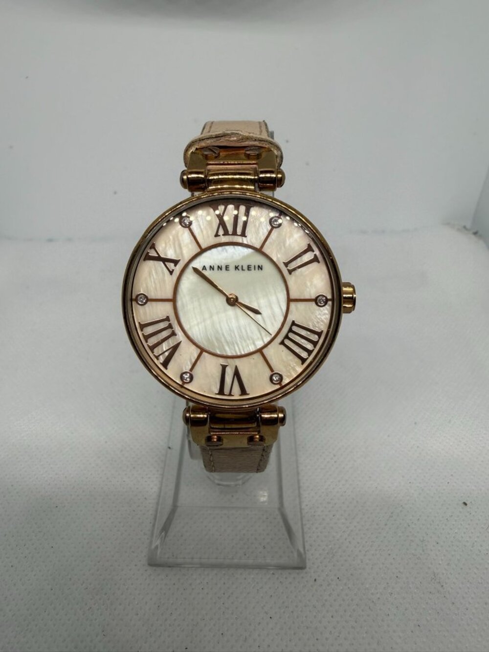 Anne Klein 10/9918RGLP Women's 34mm Rose Gold Pink MOP Dial Leather Watch